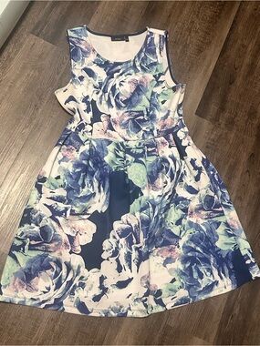 Apt 9 Blue and White Floral Fit-and-Flare Dress